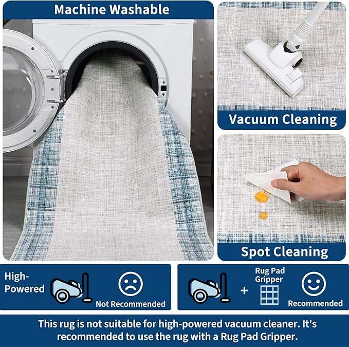 COZYLOOM Living Room Area Rug 8x10 Machine Washable Carpet Abstract Rug Low Pile Home Decor Carpet for Bedroom, Dining Room, Family Room, Nursery, Playroom（Blue）