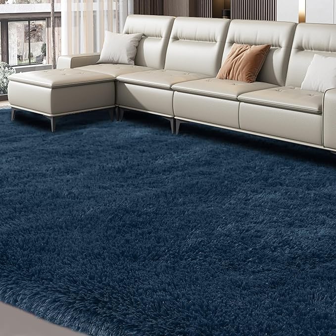 Large Rug for Living Room 10x12: Area Rug 10x12 Navy Blue Rugs for Living Room - Shag Rug 10x12 Soft Plush Fuzzy Modern Indoor Shaggy Carpet for Bedroom.(10x12 Feet/Navy Blue)
