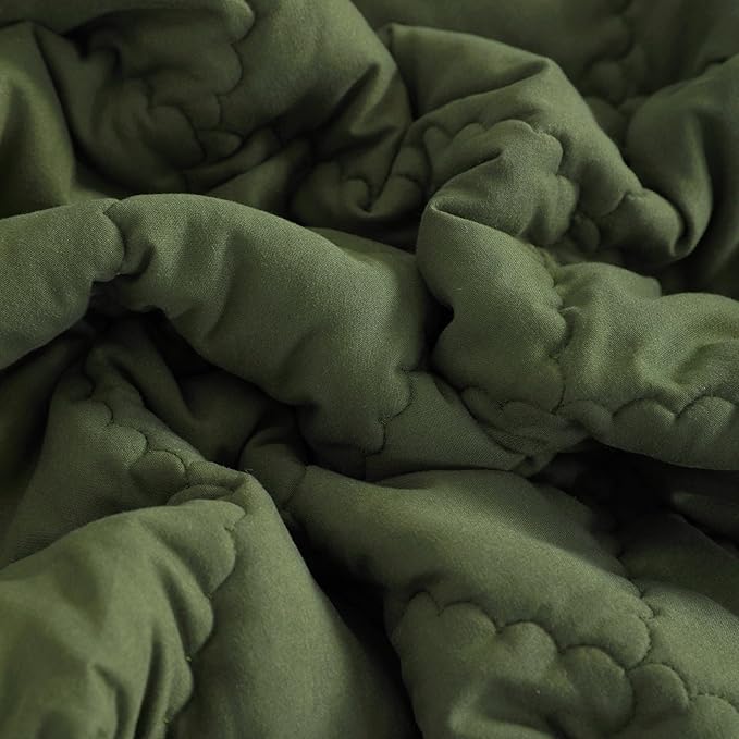 Down Alternative Oversized Toddler Comforter 43x60, Lightweight Warm Solid Color Baby Crib Quilted Blanket for Boys Girls, Olive Green