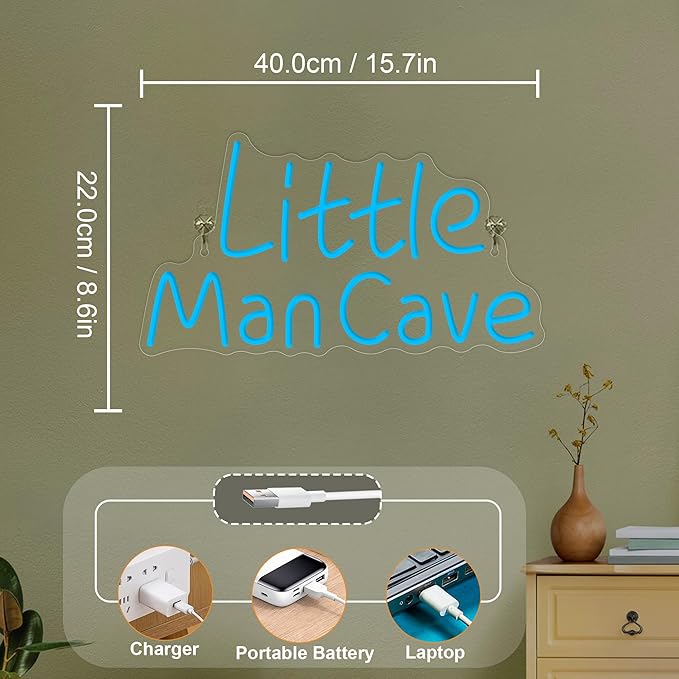 YuanDian Little Man Cave Neon Sign, Neon Lights for Bedroom Gamer Room Wall Decor, Gift Ideas for Teen Boys Nephew Son Grandson