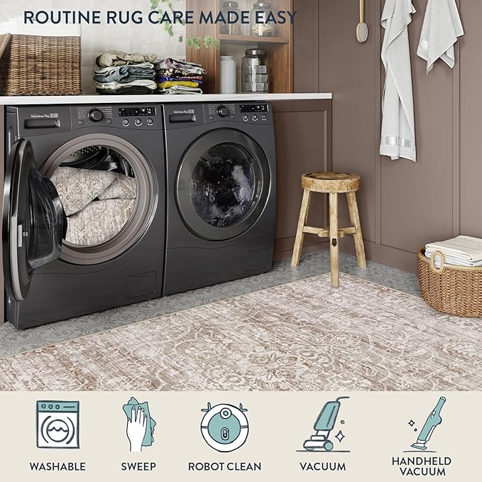 Lahome Neutral Living Room Rugs 8x10,Large Washable Rugs for Bedroom,Non-Slip Soft Bedroom Rug 8x10 Under Bed, Boho Vintage Farmhouse Carpet for Dining Room Table Office (Taupe/Beige,8'x10')