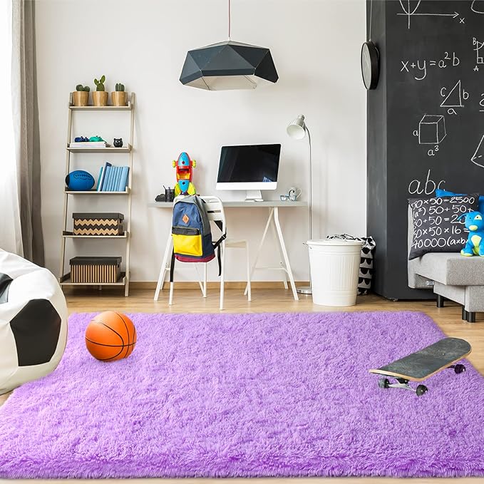 Merelax Modern Soft Fluffy Large Shaggy Rug for Bedroom Livingroom Dorm Kids Room Indoor Home Decorative, Non-Slip Plush Furry Fur Area Rugs Comfy Nursery Accent Floor Carpet 4'x6' Purple