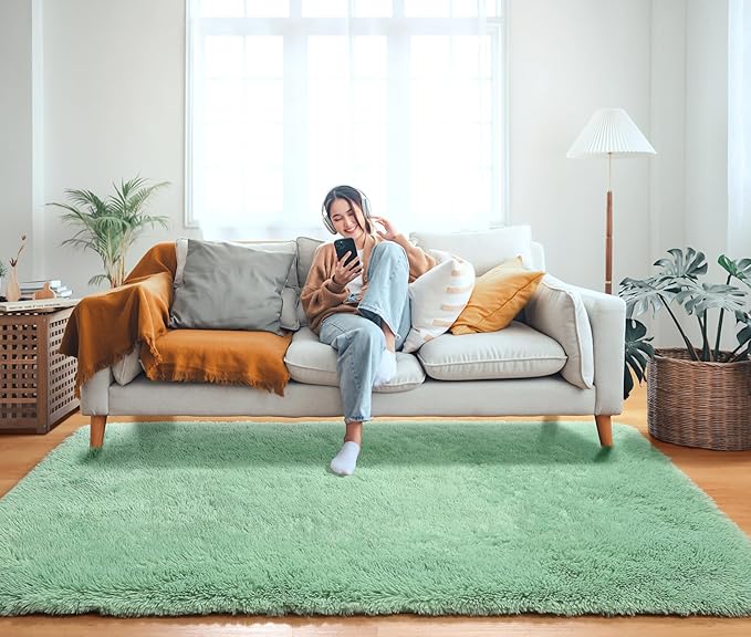 ONASAR Sage Green 3x5 Rugs for Bedroom, Fluffy Bedside Area Rug, Washable Soft Plush Shaggy Small Floor Throw Carpets for Living Room Preppy Dorm Teen Kids Girls Boy Baby Nursery Home Decor Aesthetic
