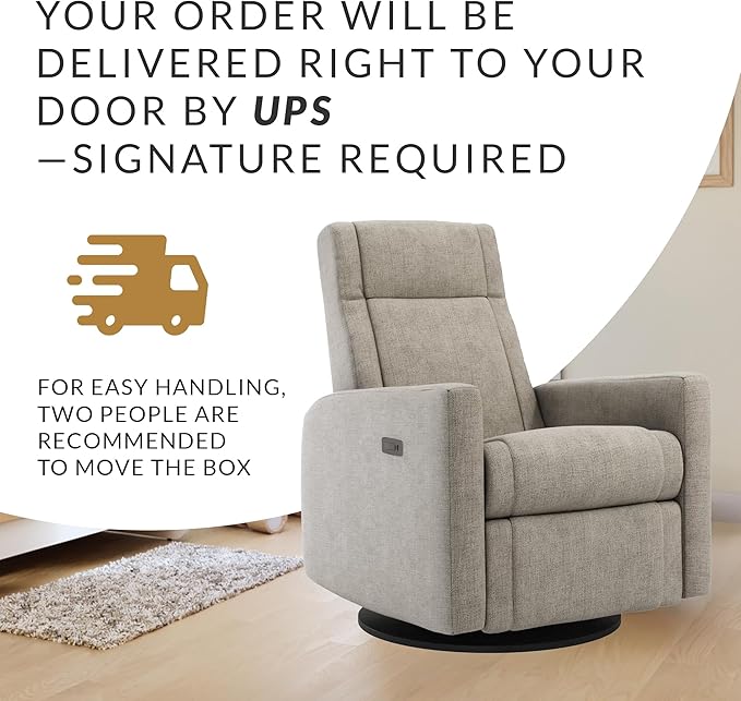 Nelly Modern Nursery Chair Glider Recliner with 180° Swivel - Cozy Motorized Reclining Nursing Chair with USB Ports, Gentle Motion, Hybrid Memory Foam, Lumbar Support (Driftwood/Breather Fabric)