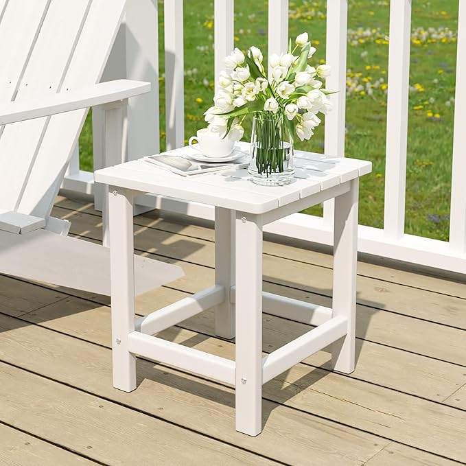 UDPATIO Small Side Table, 16x16x17.8 in, White, Adirondack Table, Indoor & Outdoor Use