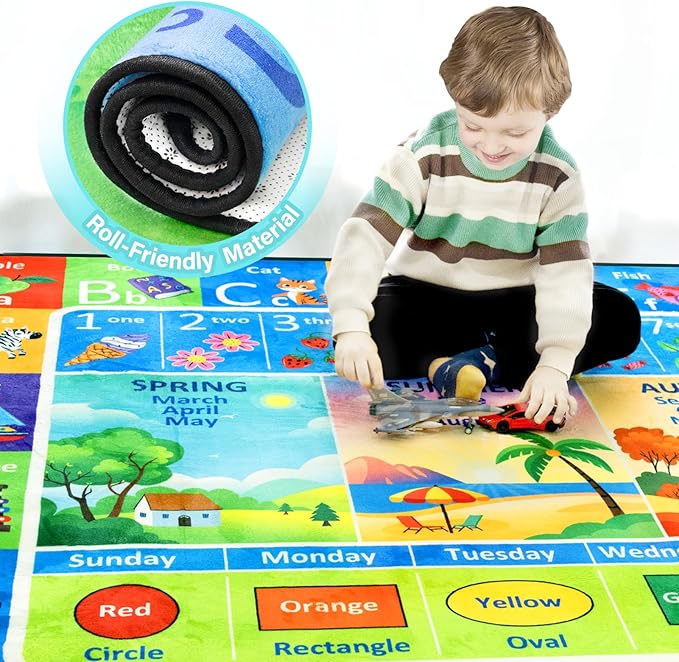 ABC Rug, Toddler Play Rug 3x5 Feet, Extra Thick (0.4in) Washable Baby Play Mat for Floor, Classroom Carpet Non-Slip for Learning, Alphabet, Nursery Mat for Crawling & Fun & Playroom Decor