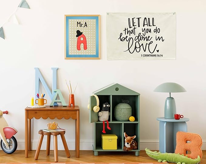 Nursery Wall Decor-Rectangular Canvas Banner Flag Wall Decor for Baby Boy Girl,Above Crib Bedroom Playroom Reading Room Decor-Birthday Baby,Shower Christmas Gift-Let All That You Do Be Done in Love