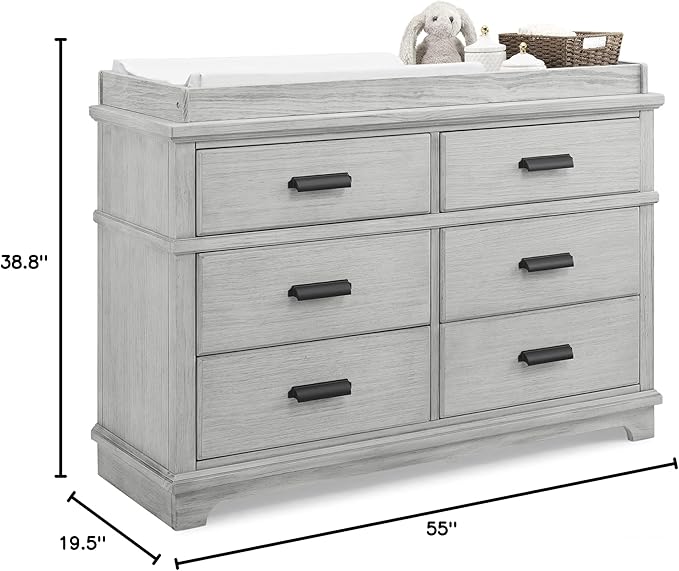 Delta Children Simmons Kids Asher 6 Drawer Dresser with Changing Top, Fully Assembled, Greenguard Gold Certified, Rustic Mist