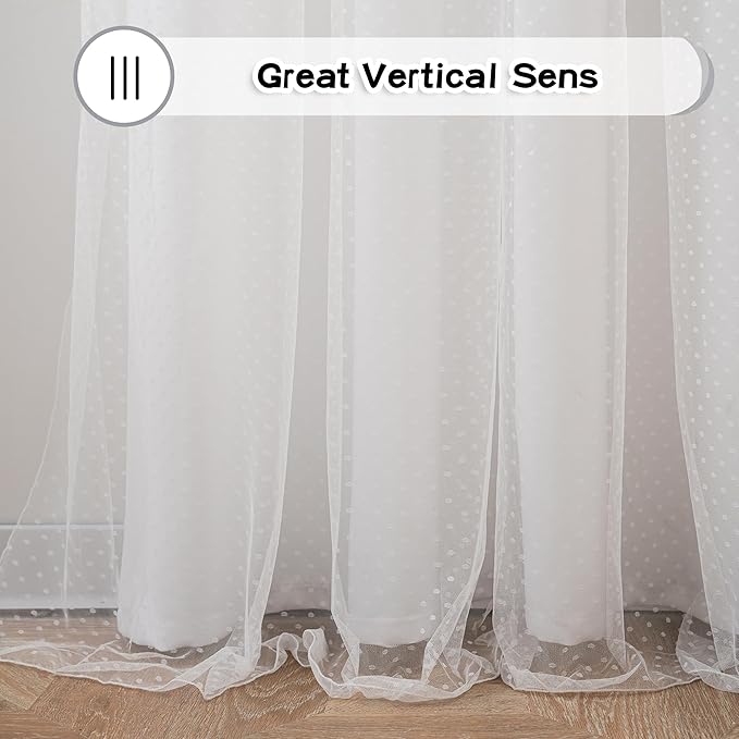 MYSKY HOME White Curtains for Girls Bedroom & Nursery Kids Cute Curtains 72 inch Long Double Layer with Polka Dots Sheer, Grommet Tops, 52" Wide Each Panel, 2 Panels