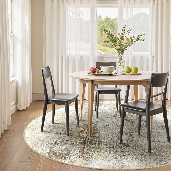 Washable Area Rugs 4ft Non-Slip Modern Abstract Soft for Living Room Entryway Bedroom Nursery, Print Pattern, Neutral Brown Gray