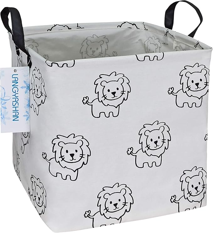 LANGYASHAN Square Storage Baskets Waterproof Canvas Children Laundry Nursery Hamper for Shelves Gift Baskets Toy Organizer Room Decor(Lion)