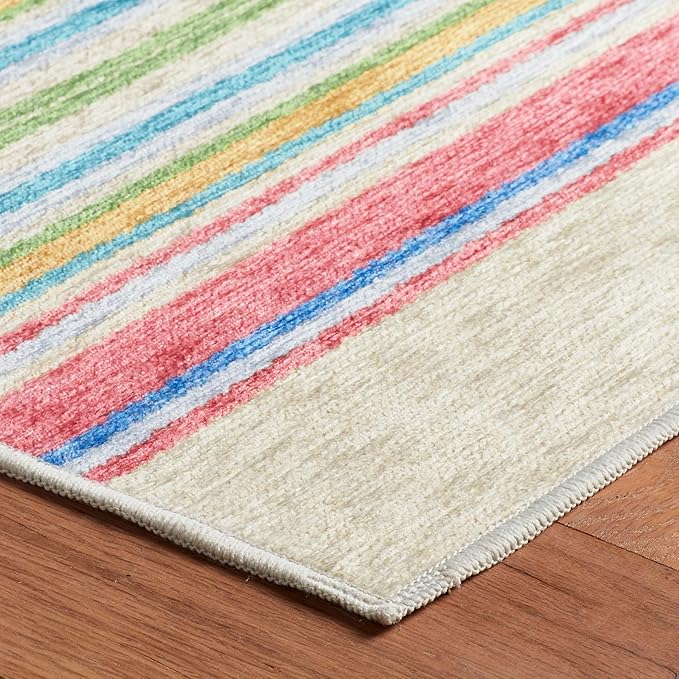 Dash & Albert Cady Stripe Multi Machine Washable Rug, 7.5 X 9.5 Feet, Multicolored Stripe Pattern - Premium Luxury Hotel Quality Soft Breathable Hypoallergenic Machine Washable Easy Care All Season