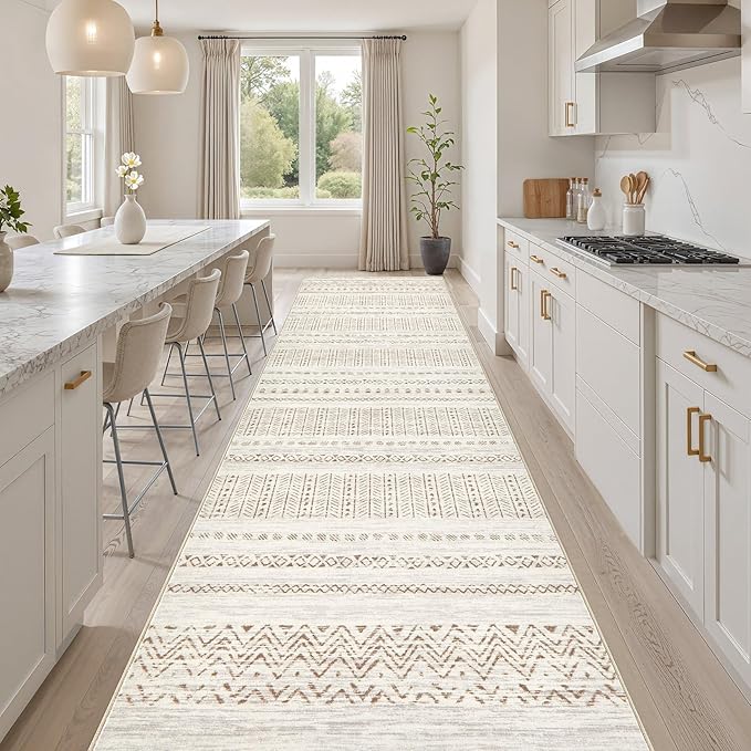 Area Rugs for Living Room Washable Living Room Rug Soft Neutral Indoor Floor Carpet Non-Slip Stain Resistant Modern Boho Rugs for Bedroom Dining Room Kids Room Nursery Office Home Brown Cream