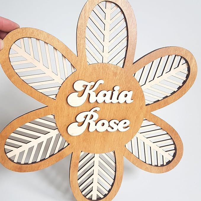 Chillever - Personalized Name Sign for Nursery, Custom Wooden Boho Floral Name Signs, Exquisite Nursery Decor and Wall Art for Girl or Boy Room, Baby Room Decoratións, Custom Boho Flower Wall Décor 1