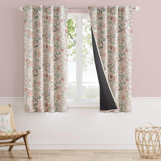 Vangao Pink Nursery Curtains for Girls Room Floral Blackout Dorm Curtains 63 Inch Length Farmhouse Drapes for Bedroom Room Darkening Flower Patterned Window Treatment for Kids Set of 2