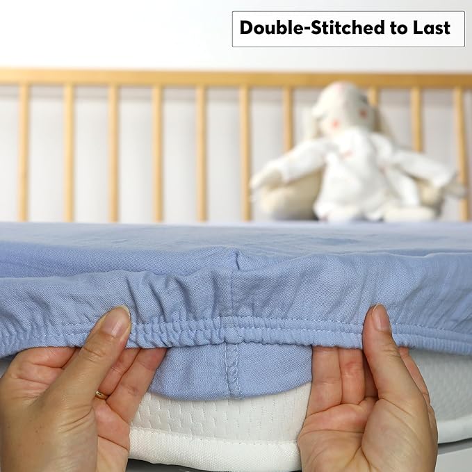 Muslin Baby Crib Sheets Fitted -Crib Sheets Neutral Turkish Cotton, Ultra Soft & Breathable -Organic Cotton Crib Sheets for Boys & Girls, GOTS & Oeko-TEX® Certified (52x28, Dreamy Blue &Cloudy Gray)