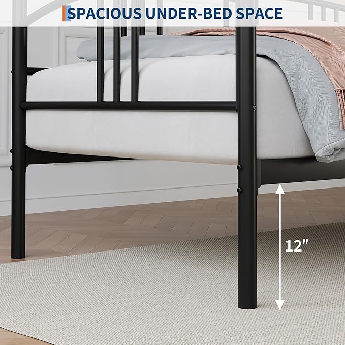 GarveeHome Twin Daybed, Sturdy Metal Day Bed with Steel Slat Support, Arched Headboard Sofa Bed for Living Room, Bedroom and Guest Room, Black