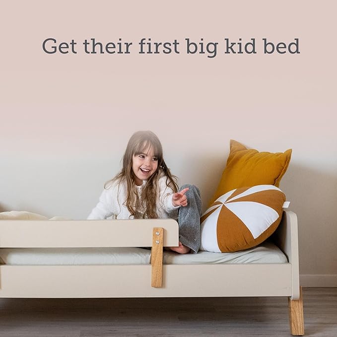 dadada Muse Toddler Bed with 2 Removable Safety Rails. Montessori Bed for Kids. Sturdy Solid Wood Frame, Fits Standard Crib Mattress, Easy to Assemble, Toddler Bed for Boys & Girls - Almond Milk