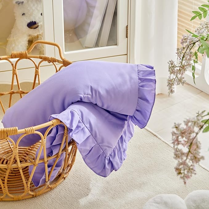 Ruffled Toddler Blanket Ruffle Comforter for Baby Toddler Girls, Soft Cozy Cute Quilted Blanket Breathable Microfiber Comfortable Down Alternative Small Size Quilt with Ruffle - 43"x 60" Purple