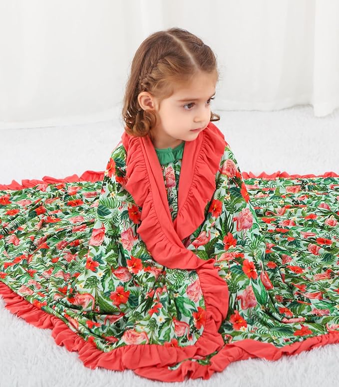 Premium Baby Blankets, Soft Viscose from Bamboo Blanket for Girls, Nursery Crib Bedding Quilt for Newborn and Toddler, Ruffle Blanket Cooling for Hot Sleepers, 50''x50'' Flamingo