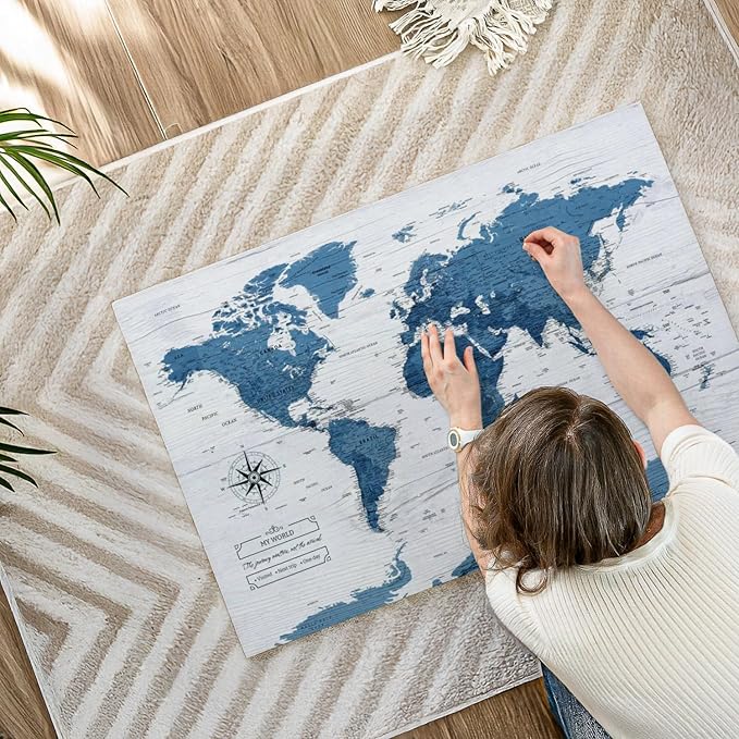 ElephantStock - My World Push Pin Map IV Wall Art - Horizontal Canvas Wall Art - Living Room Wall Decor - Unique Map Canvas Art - Blue And Decor - 39" x 26"