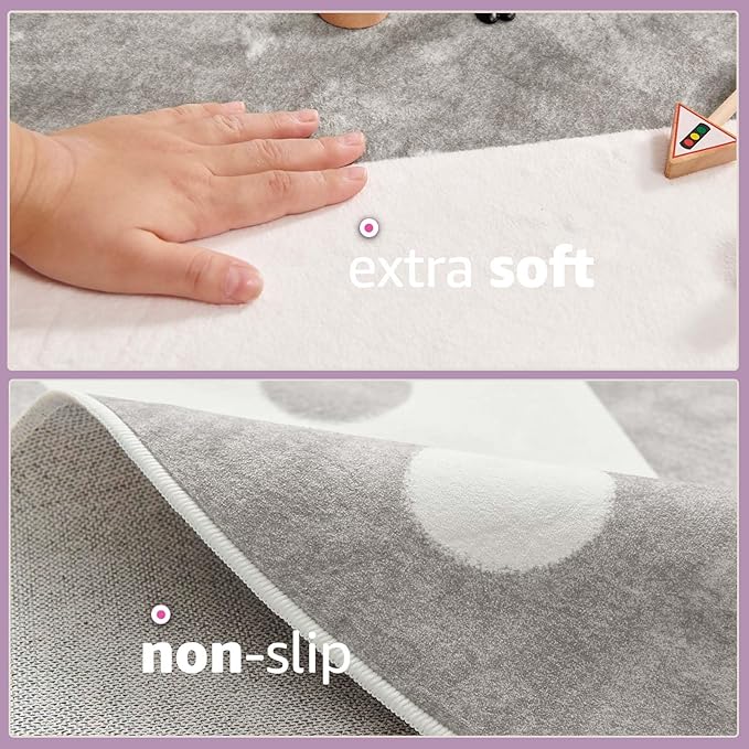 jinchan 5ft Round Rug Grey Washable Fun Cute Playroom Mat Non Slip Cheerful Circle Cool Rug Soft Cozy Low-Profile Gray Playful Carousel Throw Carpet for Kids Gift Teens Dorm Entryway Bedroom