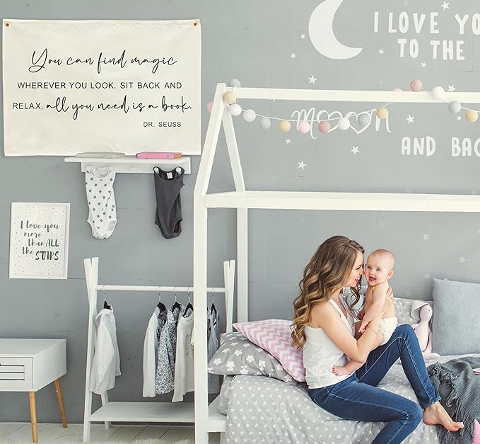 Inspirational Nursery Classroom Above Crib Bedroom Playroom Reading Room Wall Decor Rectangular Rectangular Banner Flag Wall Sign Decor for Baby Toddler Boy Girl Kids Christmas Gift You Can Find Magic