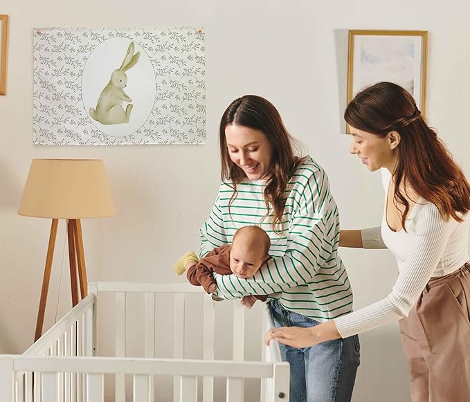 Rabbit Themed Nursery Rectangular Canvas Banner-Flag Wall Sign Decor for Boys Girls Toddler Kids,Baby Room Above Crib Playroom Reading Room Bedroom Decor-Easter Baby Shower Birthday Christmas Gift