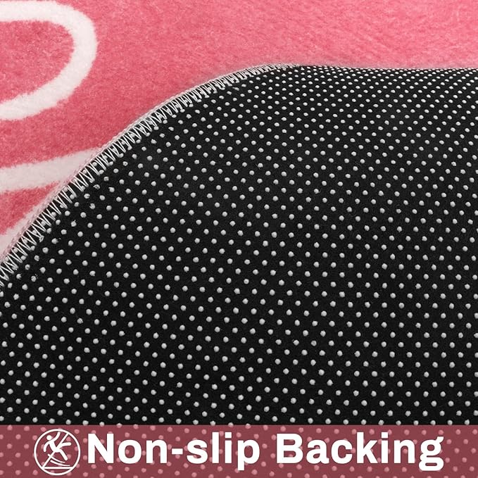 LIVEBOX Round Kids Rug for Girls, Non-Slip Washable Carpet for Baby Nursery, Small Rugs for Bedroom, ABC Circle Soft Princess Playmat for Playroom Classroom Tent (40" Pink)
