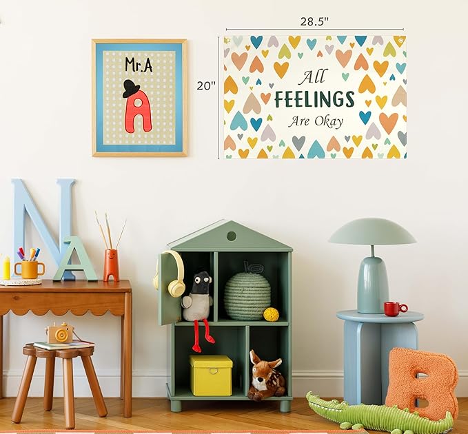 Mental Health Inspirational Rectangular Banner Flag Sign Wall Decor Gift for Boy Girl Kids Teen,Classroom Therapy Office Homeschool Reading Room Door-Birthday Christmas Gift-All Feelings Are Okay
