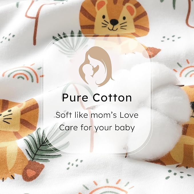 Baby Sleep Sack 18-24 months, 100% Cotton Sleeping Sack for Toddler, 3 Pack Baby Wearable Blanket, 0.5 Tog Lightweight Double Zipper Sleep Bag XLarge Brown Green Lion