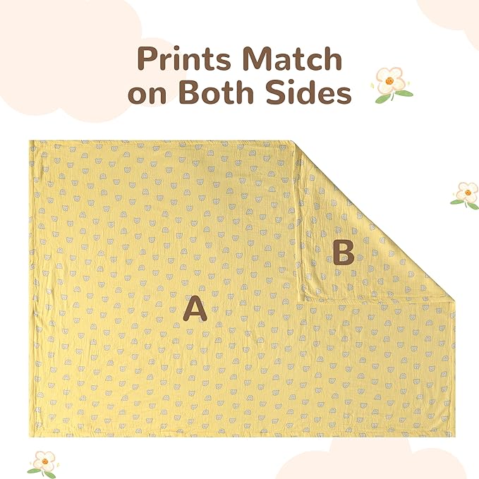 NTBAY 4 Layer Muslin Cotton Toddler Blanket, 42x60 Soft and Breathable Receiving for Newborns and Infants, Perfect for Crib, Stroller, Travel, Lightweight Nursery Blanket, Honey Bear