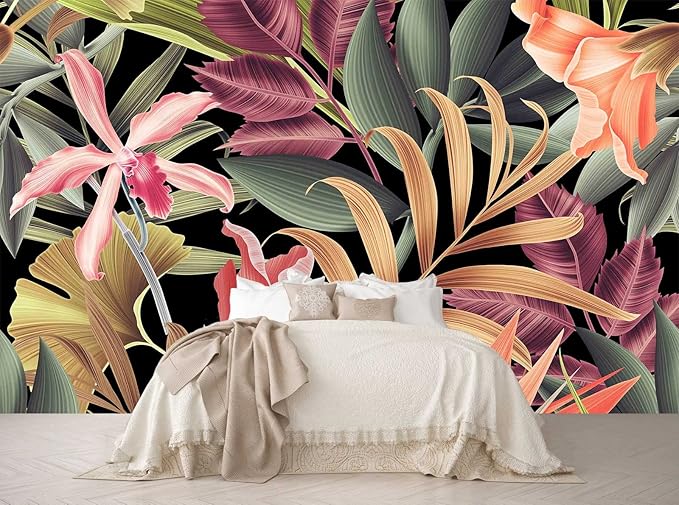 Banana Leaf Large Wallpaper Tropical Flower Wall Mural for Living Room Bedroom Dining Room(Not Self-Adhesive)