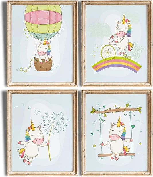 Unicorn Wall Decor Art Prints (Set of 4) - Unframed - 8x10s | Girls Room Decor | Enchanting and Whimsical Design | Adding Fantasy and Charm to Kids' Rooms or Nurseries | Wall Art for Unicorn Lovers