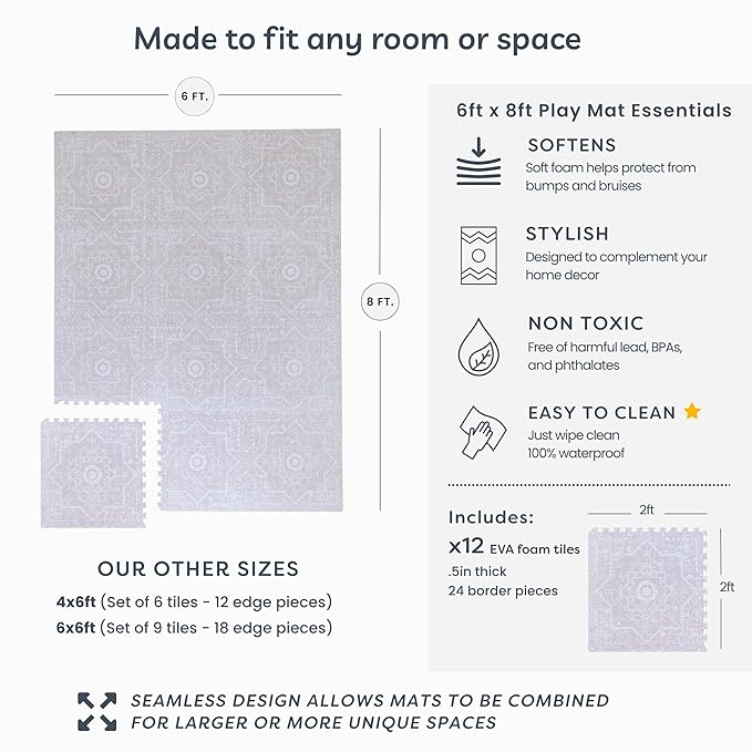 Baby Play Mat for Floor - Layla (6x8ft) - Premium EVA Foam Play Mat for Babies & Toddlers (Ages 0-5+) - Non-Toxic Playmat for Tummy Time, Crawling & Playroom - Stylish & Comfortable