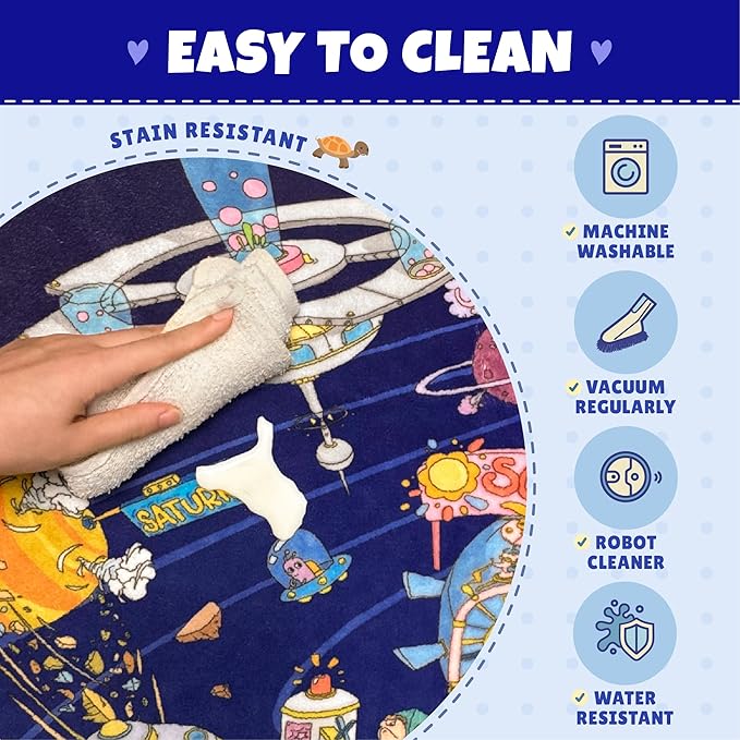 Outer Space Adventure 5x7 Kids Rug – Vibrant Galaxy Scene with Planets, Astronauts, Spaceships & Fun Details – Perfect Playroom or Bedroom Carpet for Learning & Imagination