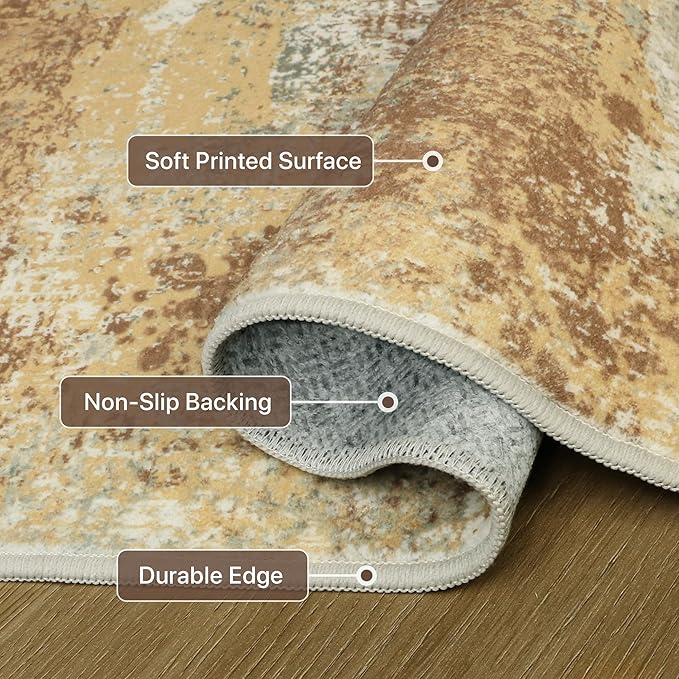 GENIMO Runner Rug Non Slip 2'6"x10', Washable Rug Runner for Hallways Kitchen, Abstract Modern Kitchen Rugs, Low Pile Lightweight Carpet Runners for Entryway, Bedroom, Laundry, Orange Green