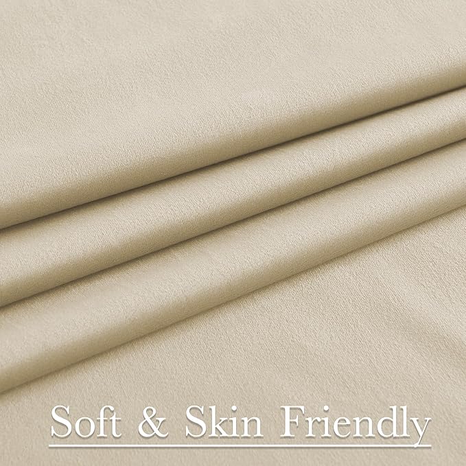 StangH Nursery Curtains Soft Beige Velvet Privacy Drapes Back Tab Light Dimming Heat Resistant Window Treatment for Bedroom Dining Room Closet Office, W42 x L96, 2 Panels