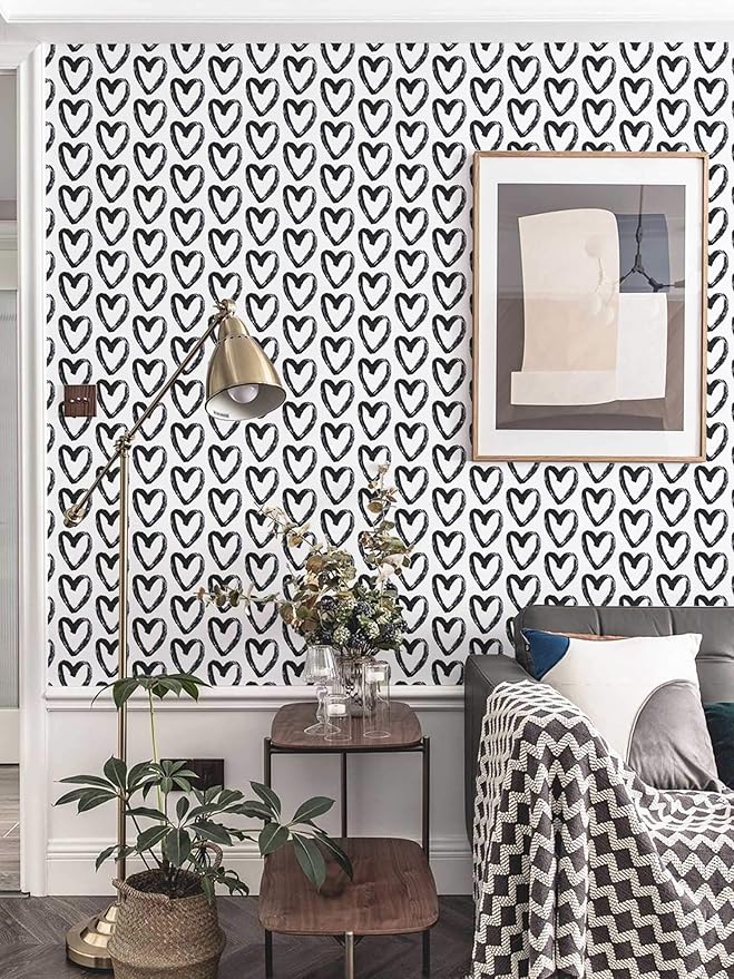 Timeet Black Wallpaper Peel and Stick Wallpaper 17.7"x197" Black White Vinyl Self Adhesive Contact Paper Removable Wall Paper Decorative for Living Room Bathroom Kids Bedroom Decor