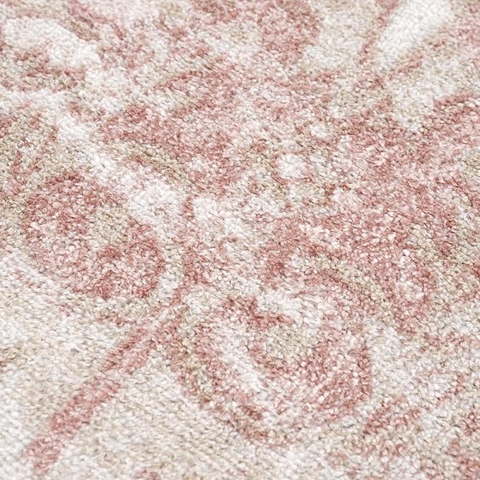 BoutiqueRugs Blush & Light Pink Collection Snead Bohemian Oriental Medallion Area Rug - Traditional Floral Carpet for Living Room, Bedroom - Blush, Pale Pink, Cream - 3'11" x 5'7"