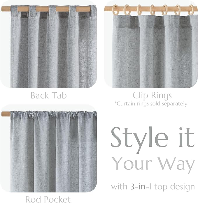 jinchan Grey Linen Blend Curtains 96 inch Length 2 Panels for Bedroom Living Room, Floor to Ceiling 50 inch Wide Farmhouse Drapes with Rod Pocket Back Tab(50W x 96L, Grey)