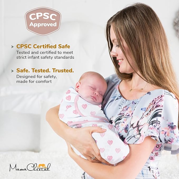 Mama Cheetah Baby Swaddle Sack 3-6 Month, Organic Cotton Swaddling Sleep Sack, Infant Swaddle Blanket, Large Swaddle Wrap, Easy Swaddles for Girl, 4-Pack