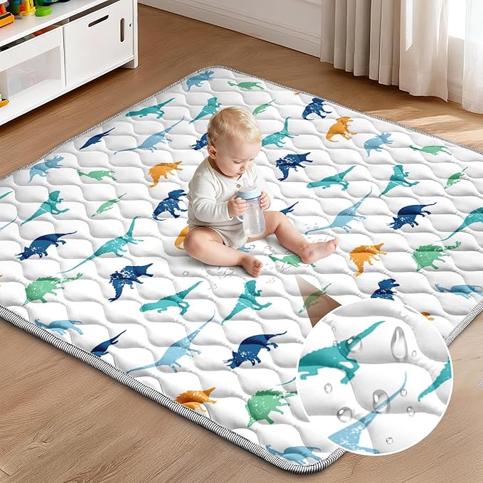Baby Play Mat 50"x50" Extra Thick Foam Playmat - Water-Resistant Non-Slip Floor Mat & Cushioned Crawling Mat for Babies, Infants & Toddlers for Tummy Time(Dino)