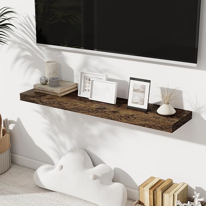 Fun Memories 40" Floating Shelves for Wall, 8 Inch Deep Floating Shelf for Books, Deep Bathroom Shelves Wall Mounted, Rustic Display Shelf for Kitchen, Bedroom, Living Room, Rustic Brown, 2 Pack