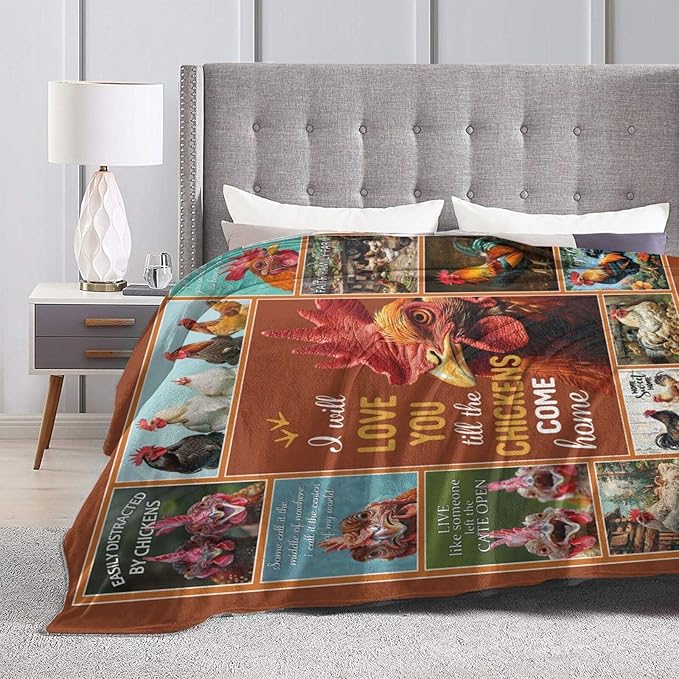 Chicken Blanket Rooster Throw Blanket Flannel Animals Stuff Merch Cozy Decor Fleece Plush Fuzzy Warm Soft Lightweight Bedding Gifts for Chicken Lover Women Men Girl Boy Couch 60"X50"