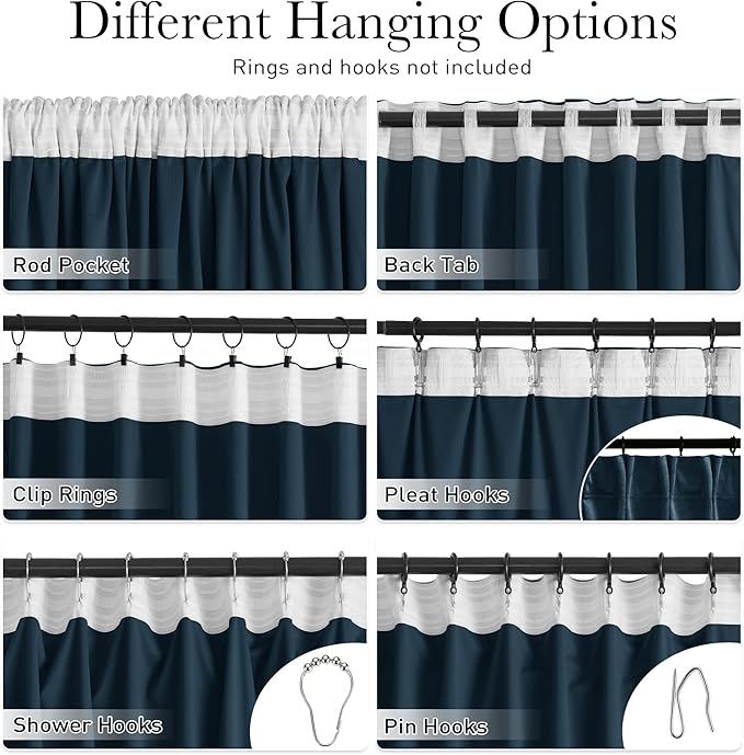 StangH Navy Blue Curtains 100 inches Long Back Tab Thermal Insulated Noise Reducing Drapes for Sliding Door Living Room Privacy Curtain Panels for Bedroom, W52 x L100, 2 Panels