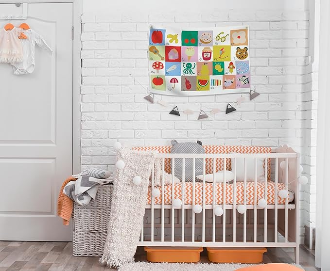 Alphabet Numbers Rectangular Banner Print Flag Sign Wall Art Decor Gift for Baby Boy Girl Kids,Nursery Bedroom Playroom Reading Room Front Door-ABC-Baby Present Shower,Birthday Christmas Gift