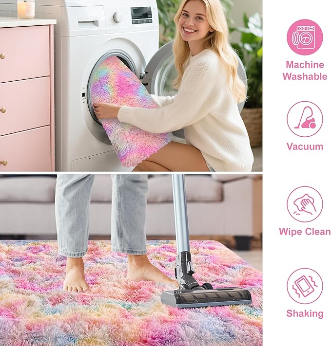 2x3 Small Area Rug Unicorn Rainbow Rugs for Girls Bedroom Soft Fluffy Shag Fuzzy Pink Carpet Princess Rug for Girls Kids Toddler Room Nursery Home Decor Throw Rugs Indoor Inside Front Mat