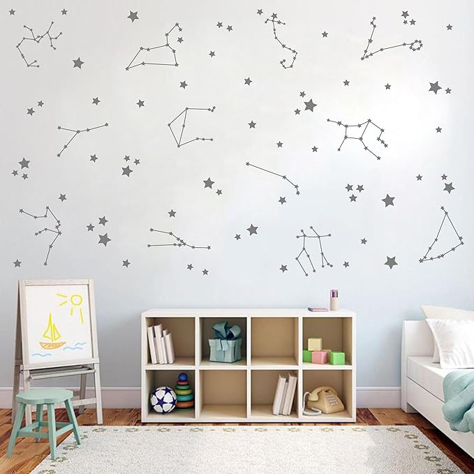 Constellation Wall Decals Stars Stickers - Nursery Boys Room Kids Room Sticker Vinyl Decor Y85 (Grey)
