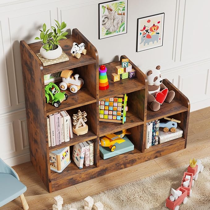 Montessori Shelf 6-Section Wooden Storage Cabinet, Kids Toy Storage Organizer Book Shelf for Kids Rooms, Classroom, Playroom, Nursery, Preschool Book Shelves